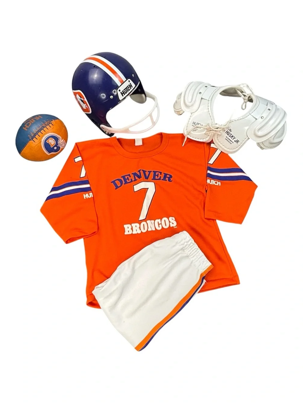 Vintage Hutch Denver Broncos Youth Uniform Set #7 John Elway Helmet Pads Med USA
